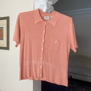Ann Taylor Loft 100% Silk Elegant Peach Button Front Knit Sweater with Collar L